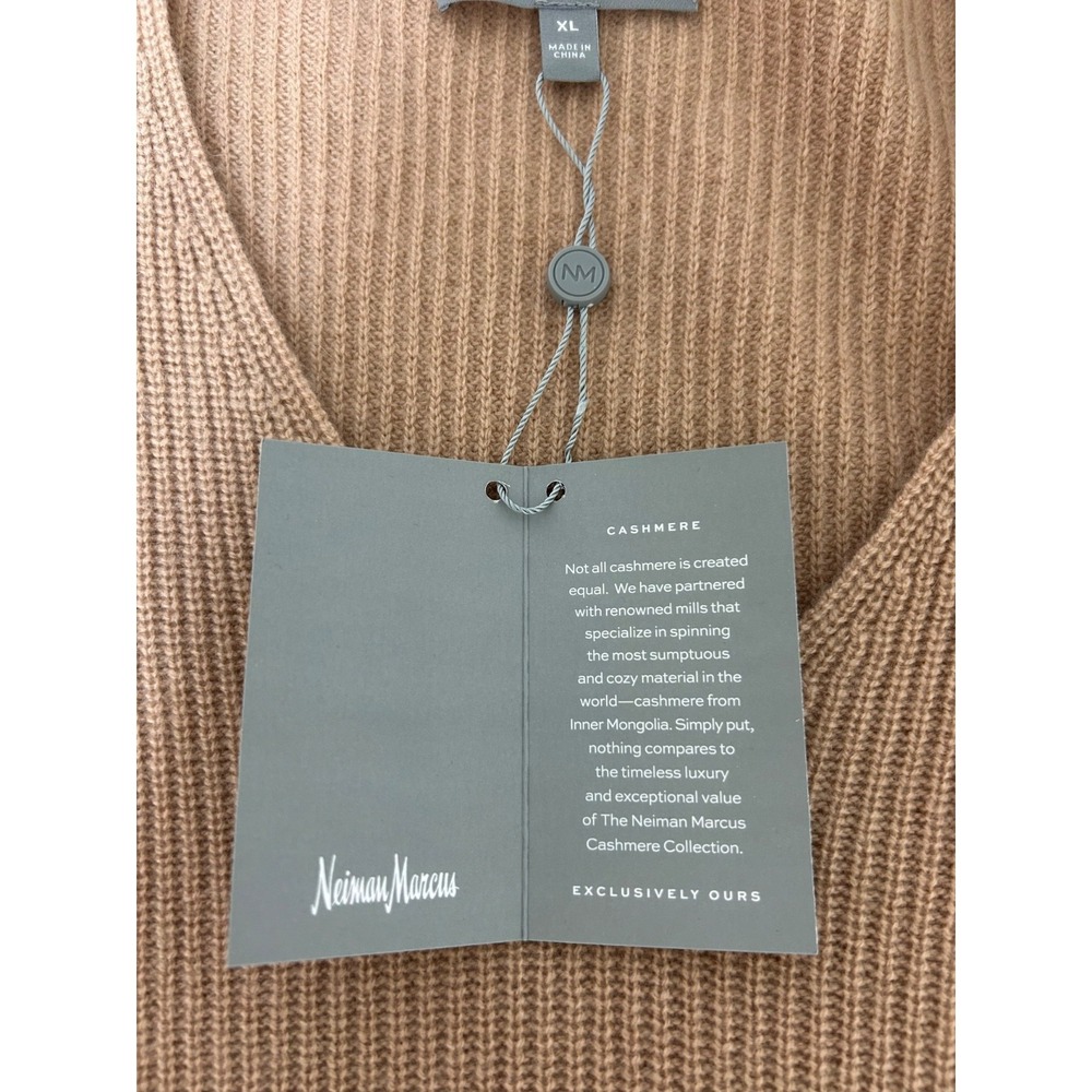 NWT Neiman Marcus 100% Cashmere Camel Women's size XL Ribbed Sweater a - Picture 3 of 9